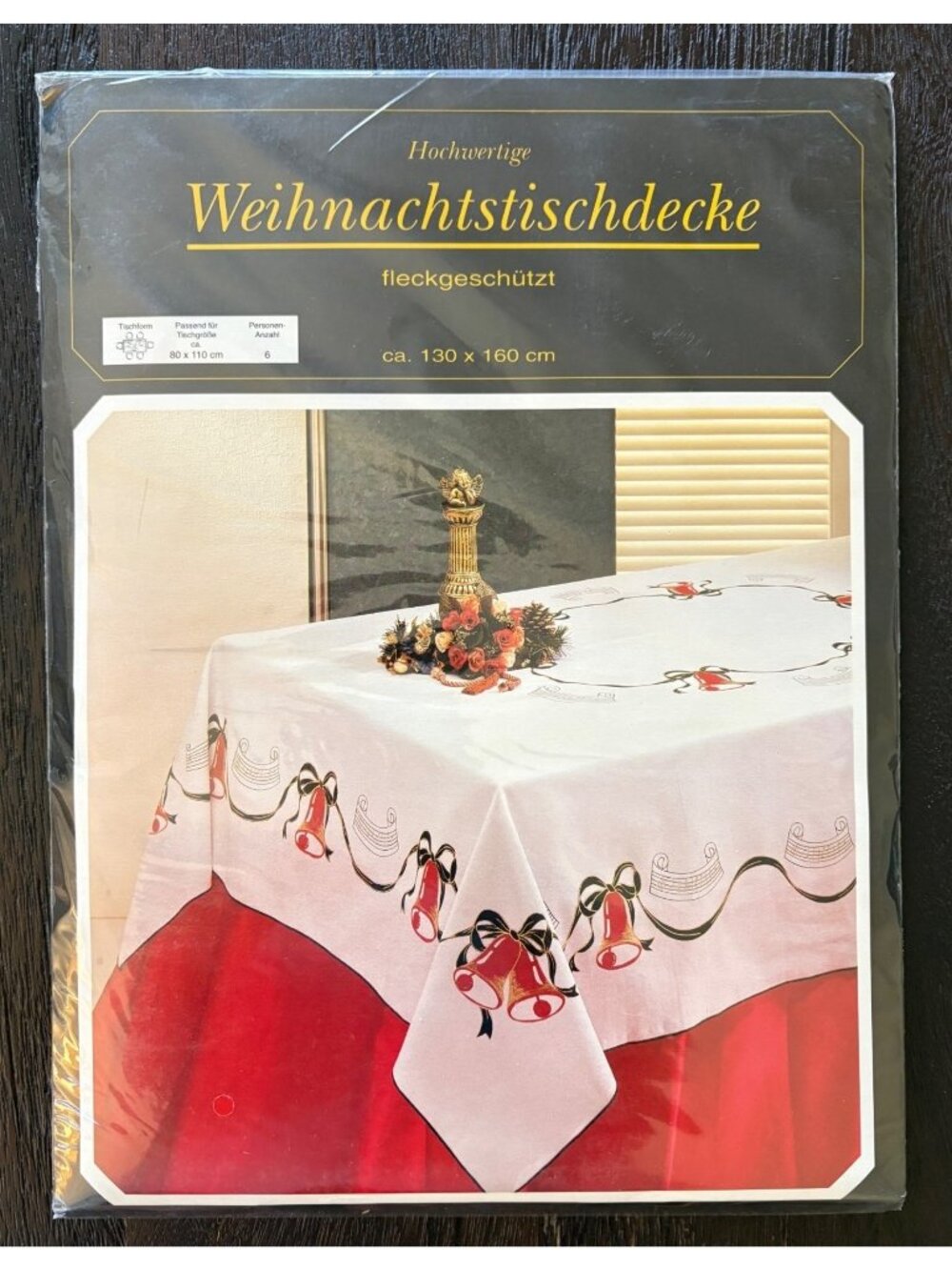 VTG Christmas German Tablecloth Stain Resistant High Quality Xmas Bells New